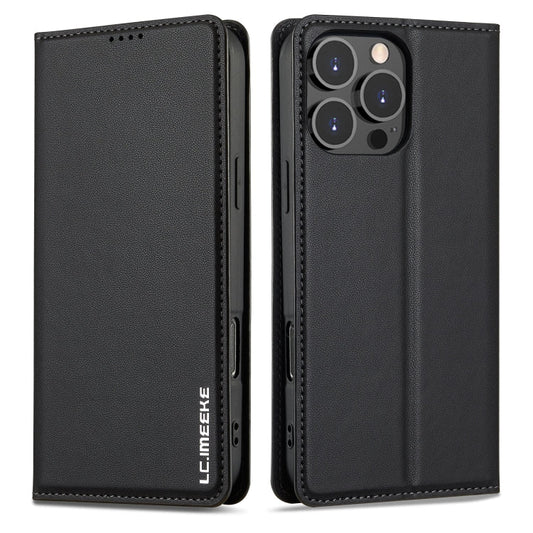 For iPhone 16 Pro LC.IMEEKE L1 Series Frosted Fine Texture PU Phone Case(Black)