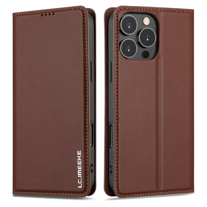 For iPhone 16 Pro LC.IMEEKE L1 Series Frosted Fine Texture PU Phone Case(Brown)