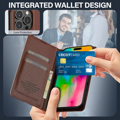 For iPhone 16 Pro LC.IMEEKE L1 Series Frosted Fine Texture PU Phone Case(Brown)