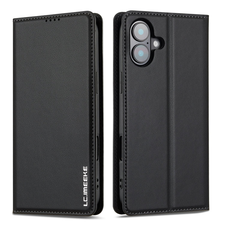 For iPhone 16 Plus LC.IMEEKE L1 Series Frosted Fine Texture PU Phone Case(Black)