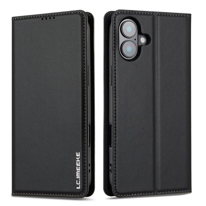 For iPhone 16 Plus LC.IMEEKE L1 Series Frosted Fine Texture PU Phone Case(Black)