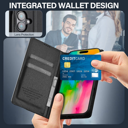 For iPhone 16 Plus LC.IMEEKE L1 Series Frosted Fine Texture PU Phone Case(Black)