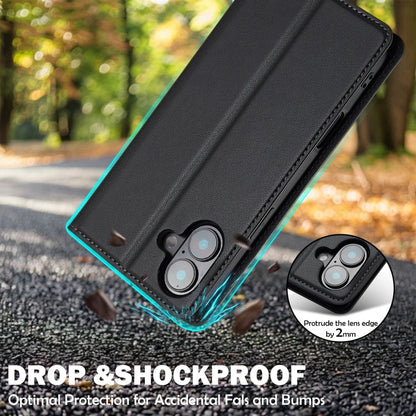 For iPhone 16 Plus LC.IMEEKE L1 Series Frosted Fine Texture PU Phone Case(Black)