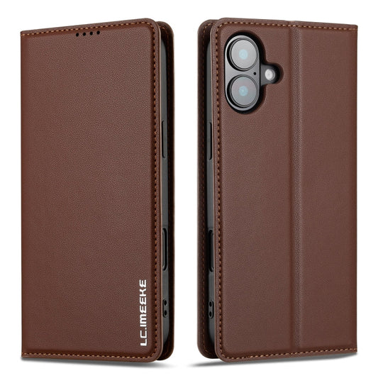 For iPhone 16 Plus LC.IMEEKE L1 Series Frosted Fine Texture PU Phone Case(Brown)