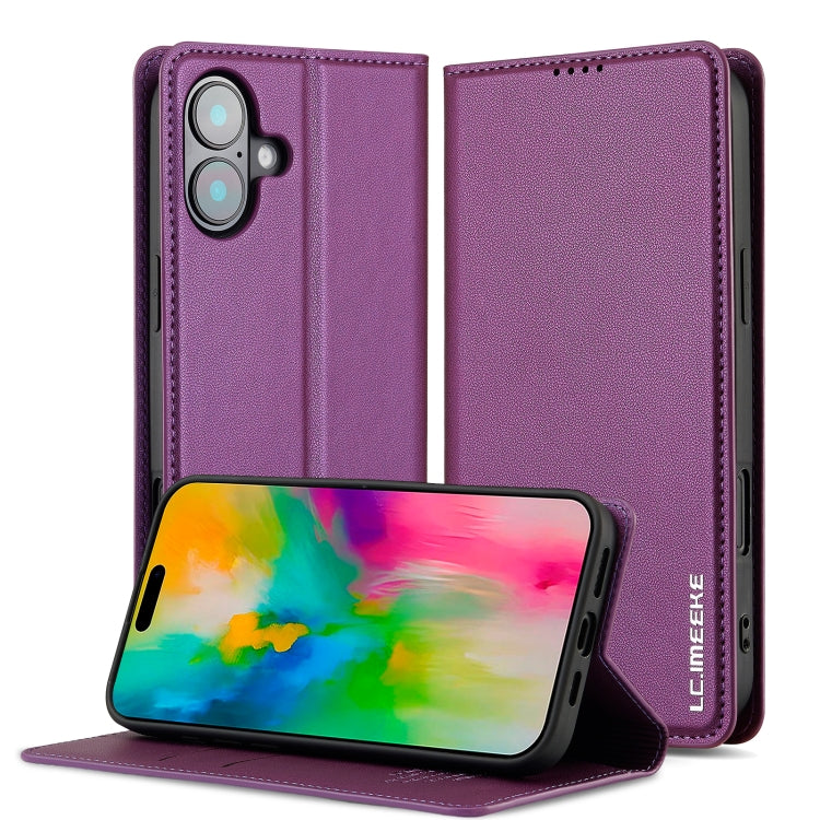 Pour iPhone 16 Plus LC.IMEEKE Série L1 Étui de téléphone en PU à texture fine givrée (violet)