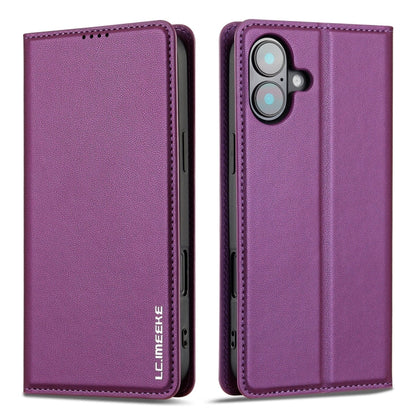Pour iPhone 16 Plus LC.IMEEKE Série L1 Étui de téléphone en PU à texture fine givrée (violet)