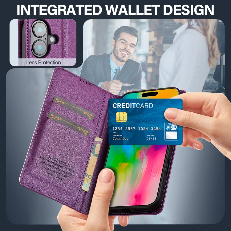 Pour iPhone 16 Plus LC.IMEEKE Série L1 Étui de téléphone en PU à texture fine givrée (violet)