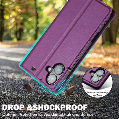 Pour iPhone 16 Plus LC.IMEEKE Série L1 Étui de téléphone en PU à texture fine givrée (violet)