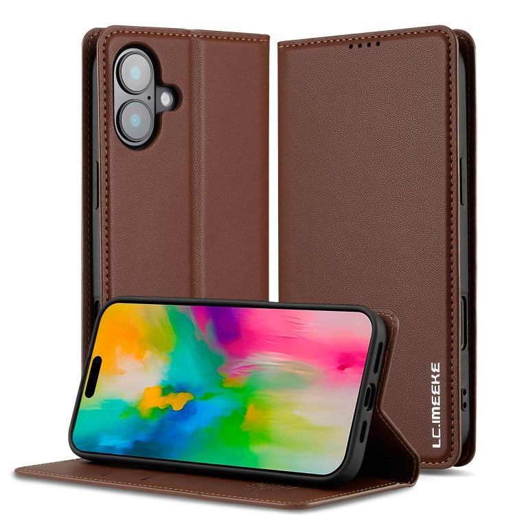 Pour iPhone 16 LC.IMEEKE Série L1 Étui de téléphone en PU texturé mat (marron)