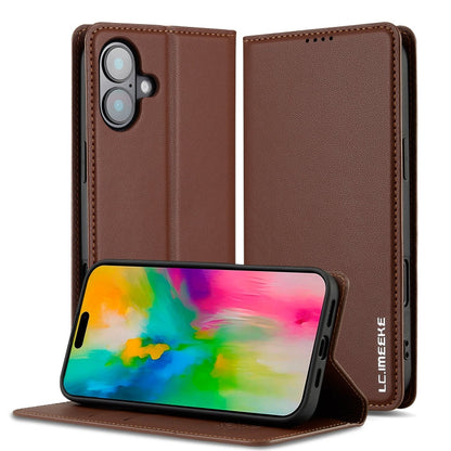 Pour iPhone 16 LC.IMEEKE Série L1 Étui de téléphone en PU texturé mat (marron)