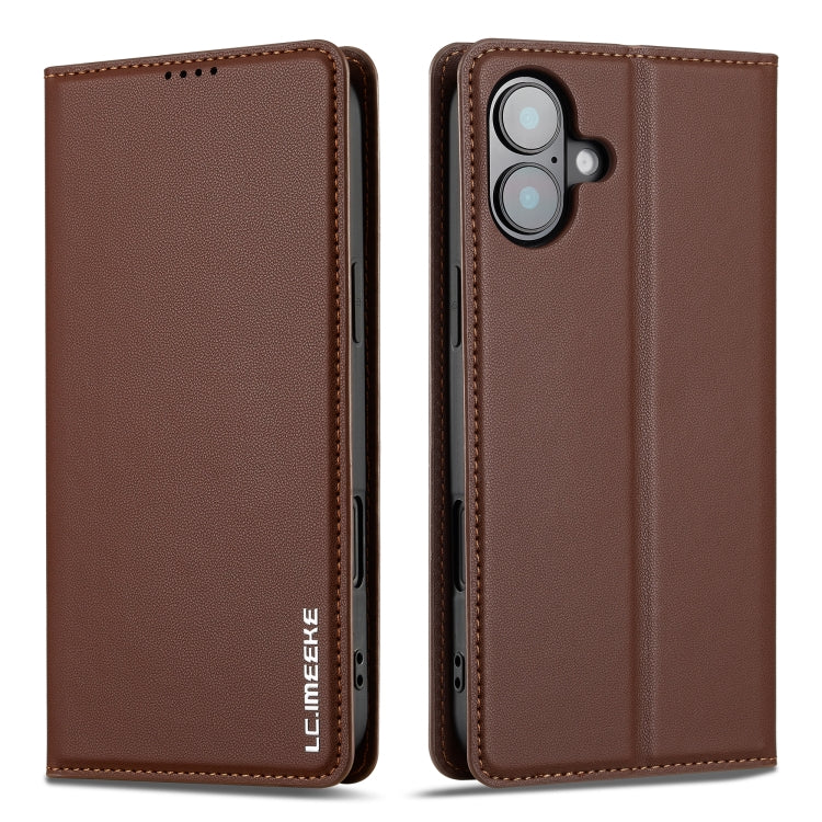 Pour iPhone 16 LC.IMEEKE Série L1 Étui de téléphone en PU texturé mat (marron)