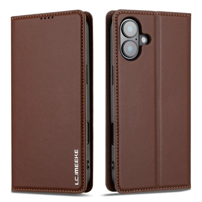 Pour iPhone 16 LC.IMEEKE Série L1 Étui de téléphone en PU texturé mat (marron)