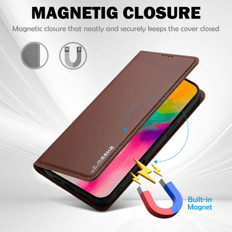 Pour iPhone 16 LC.IMEEKE Série L1 Étui de téléphone en PU texturé mat (marron)