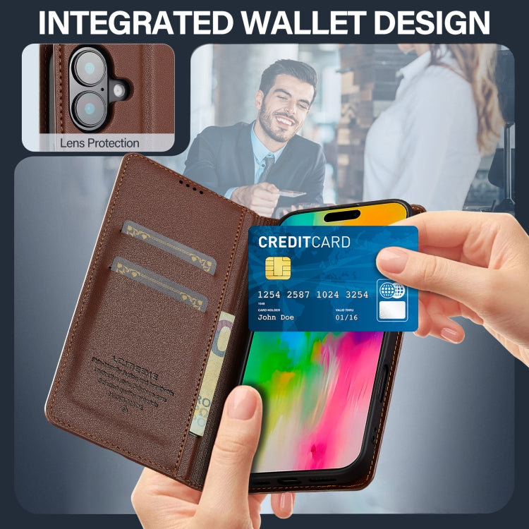 Pour iPhone 16 LC.IMEEKE Série L1 Étui de téléphone en PU texturé mat (marron)