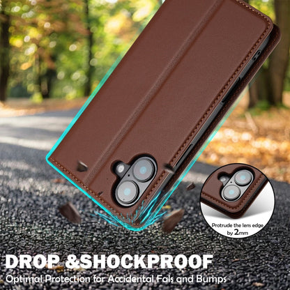 Pour iPhone 16 LC.IMEEKE Série L1 Étui de téléphone en PU texturé mat (marron)