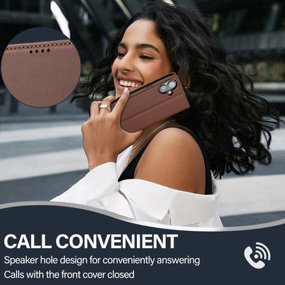 Pour iPhone 16 LC.IMEEKE Série L1 Étui de téléphone en PU texturé mat (marron)