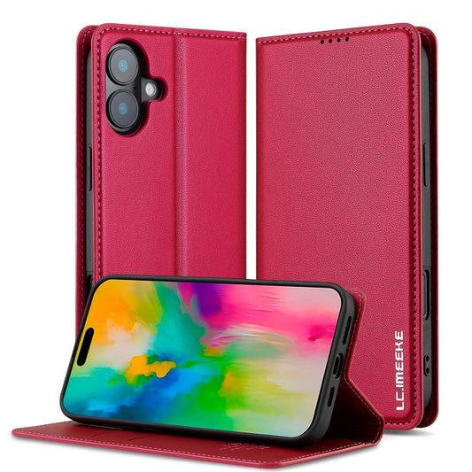 Pour iPhone 16 LC.IMEEKE Étui de téléphone en PU texturé givré série L1 (rouge)