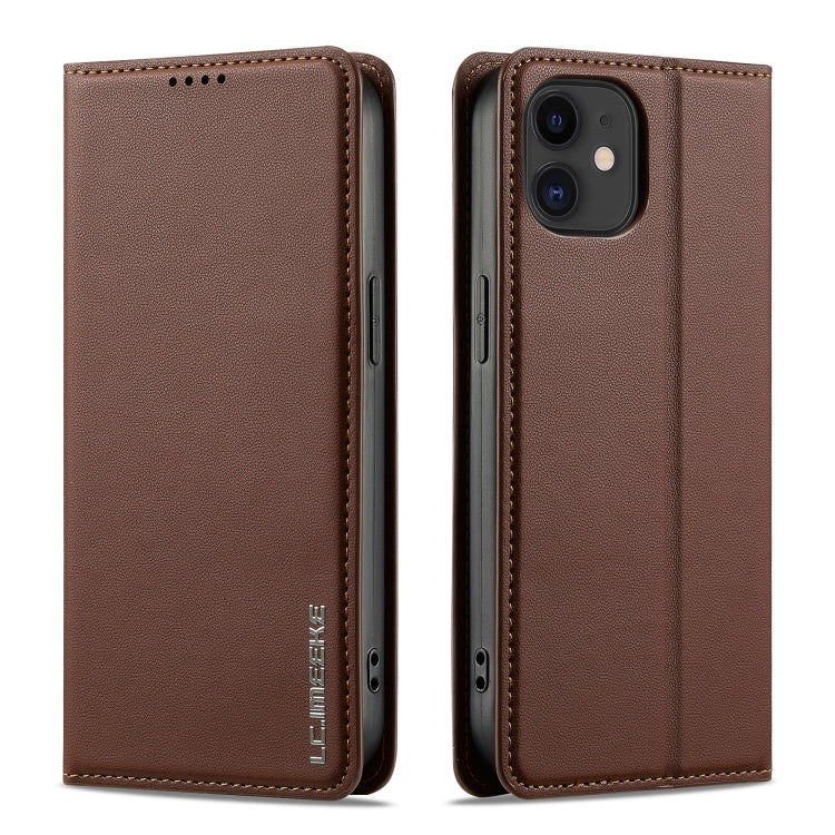 For iPhone 12 / 12 Pro LC.IMEEKE L1 Series Frosted Fine Texture PU Phone Case(Brown)