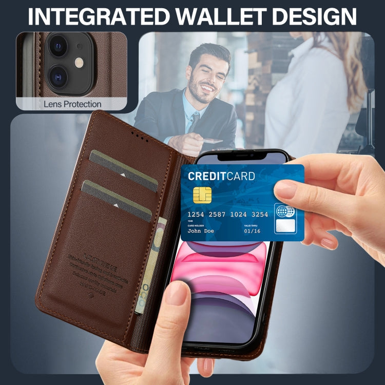 For iPhone 12 / 12 Pro LC.IMEEKE L1 Series Frosted Fine Texture PU Phone Case(Brown)