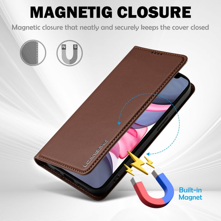 For iPhone 12 / 12 Pro LC.IMEEKE L1 Series Frosted Fine Texture PU Phone Case(Brown)