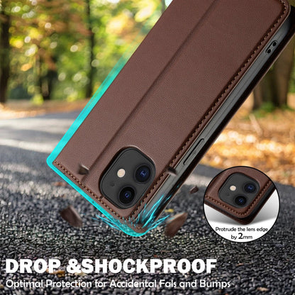 For iPhone 12 / 12 Pro LC.IMEEKE L1 Series Frosted Fine Texture PU Phone Case(Brown)