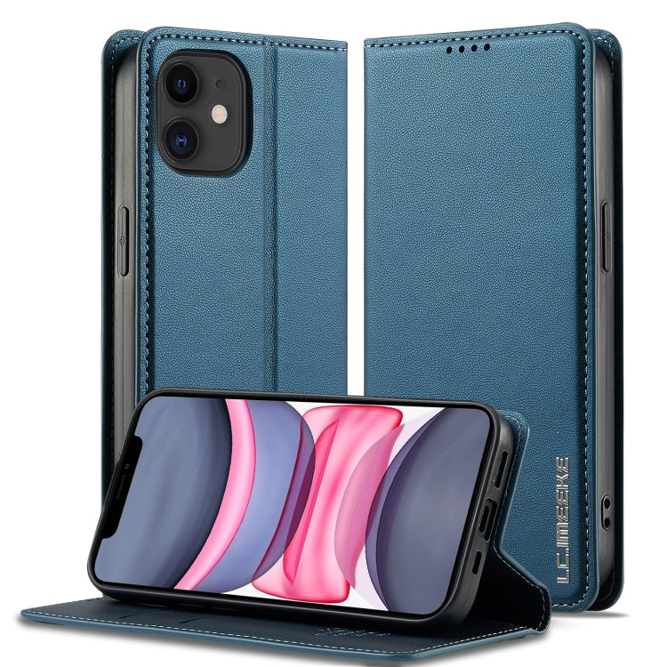 Pour iPhone 12 / 12 Pro LC.IMEEKE L1 Series Étui de téléphone en PU texturé mat (Bleu)