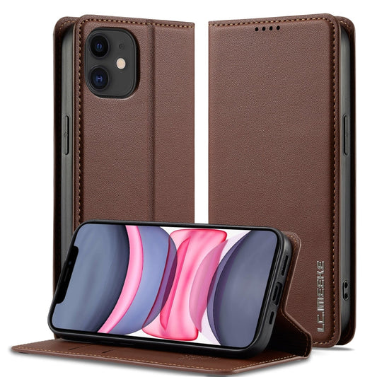 Pour iPhone 12 mini / 13 mini LC.IMEEKE L1 Series Étui de téléphone en PU givré à texture fine (marron)