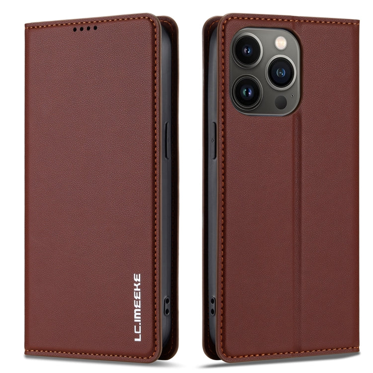 For iPhone 12 Pro Max LC.IMEEKE L1 Series Frosted Fine Texture PU Phone Case(Brown)