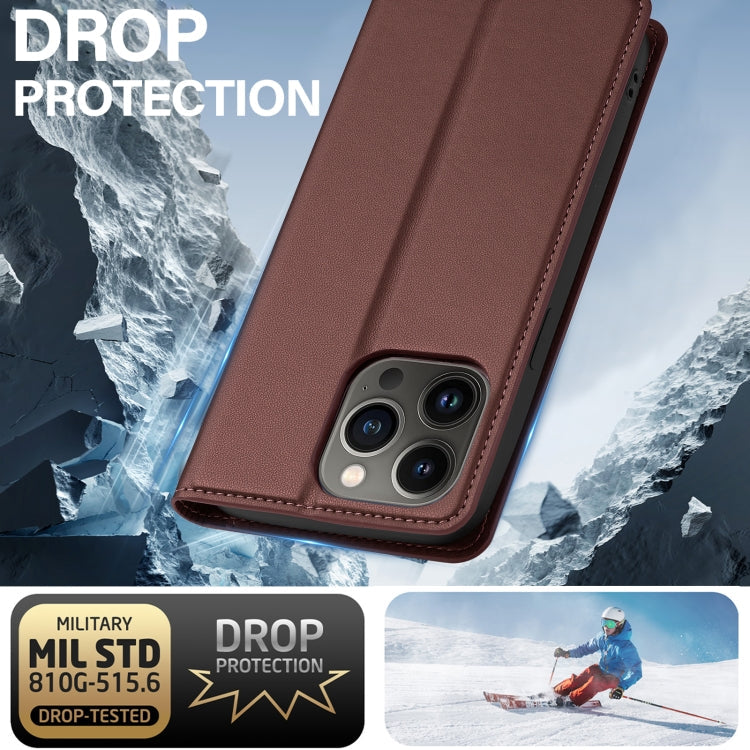 For iPhone 12 Pro Max LC.IMEEKE L1 Series Frosted Fine Texture PU Phone Case(Brown)