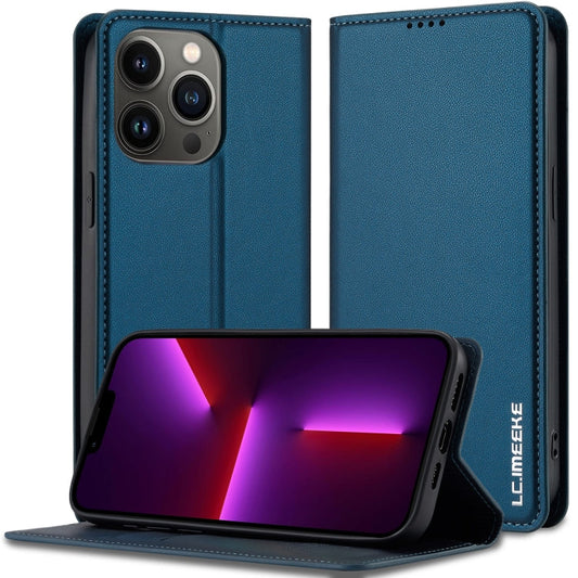 Pour iPhone 12 Pro Max Étui de téléphone en PU texturé givré série LC.IMEEKE L1 (Bleu)