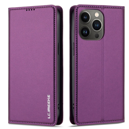 For iPhone 12 Pro Max LC.IMEEKE L1 Series Frosted Fine Texture PU Phone Case(Purple)