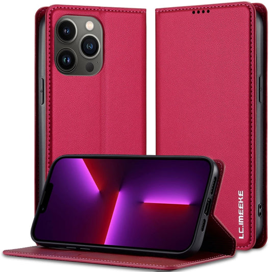 Pour iPhone 13 Pro LC.IMEEKE L1 Series Coque de Téléphone en PU à Texture Fine Givrée (Rouge)