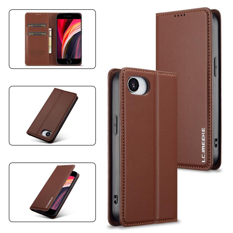 For iPhone 16e / 17e LC.IMEEKE L1 Series Frosted Fine Texture PU Phone Case(Brown)