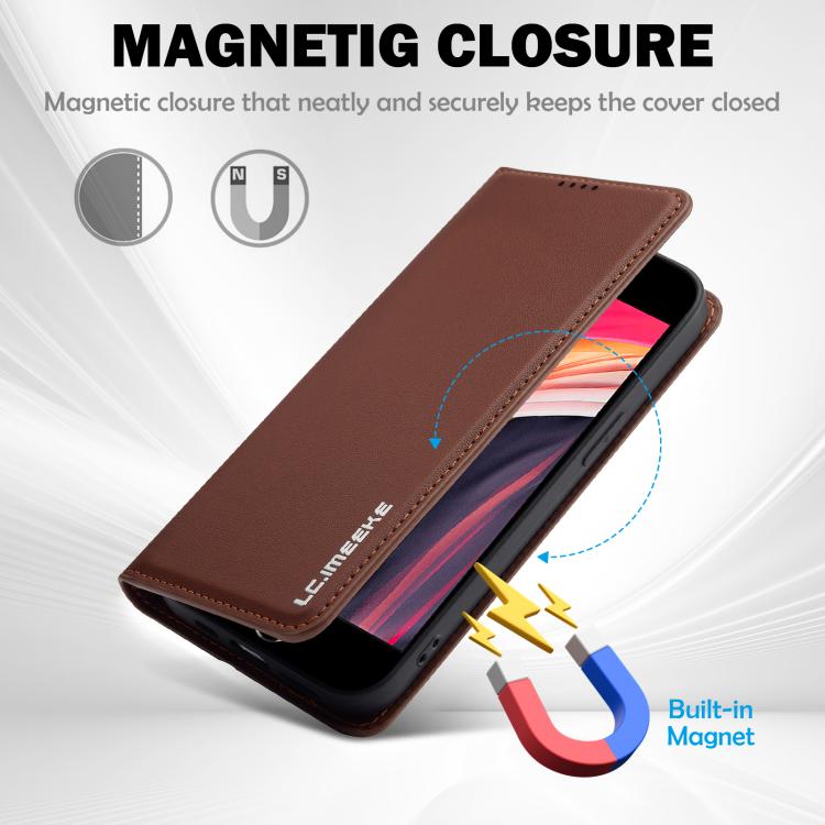 For iPhone 16e / 17e LC.IMEEKE L1 Series Frosted Fine Texture PU Phone Case(Brown)