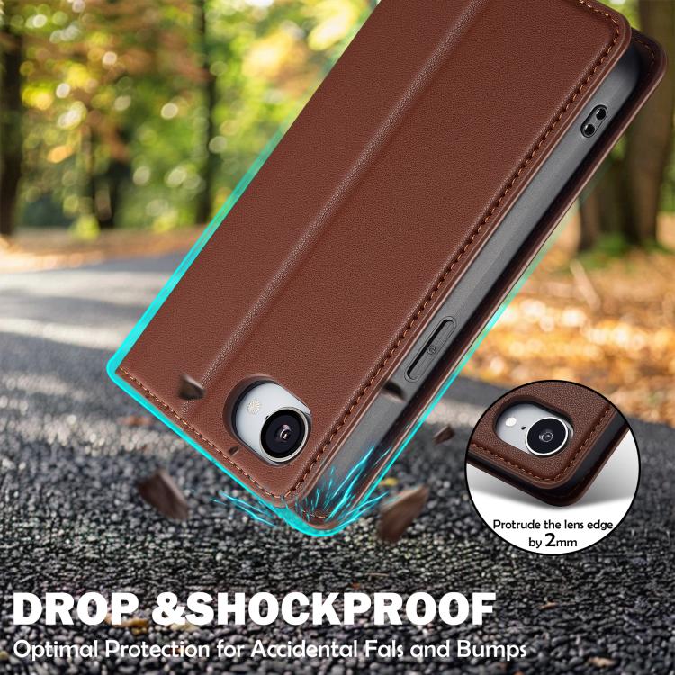 For iPhone 16e / 17e LC.IMEEKE L1 Series Frosted Fine Texture PU Phone Case(Brown)