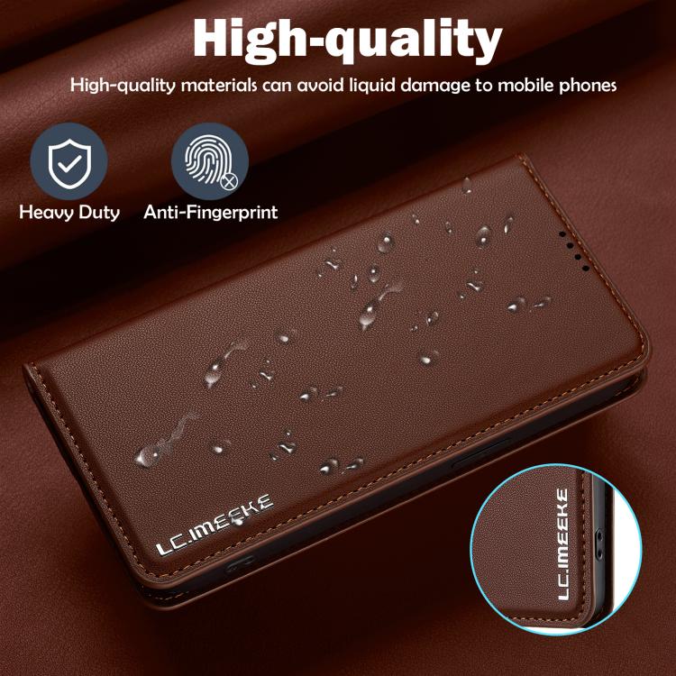 For iPhone 16e / 17e LC.IMEEKE L1 Series Frosted Fine Texture PU Phone Case(Brown)