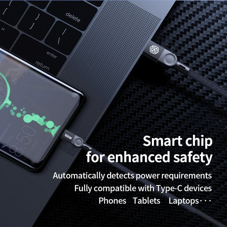 NILLKIN 100W USB-C/Type-C to USB-C/Type-C Small Magnetic Coil Fast Charging Data Cable, Length: 1m(Black)