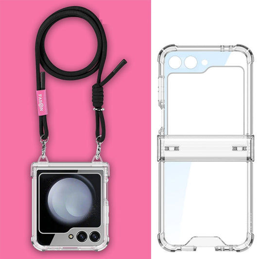 Pour Samsung Galaxy Z Flip5 GKK Coque de téléphone à charnière airbag à couverture complète avec corde croisée (Noir)