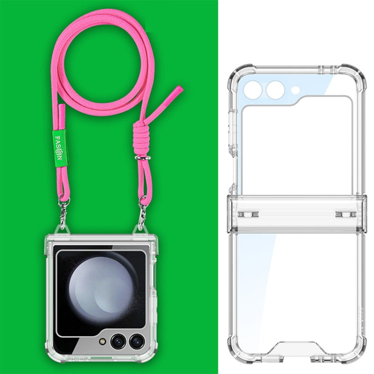 For Samsung Galaxy Z Flip5 GKK Airbag Hinge Full Coverage Phone Case with Crossbody Rope(Pink)