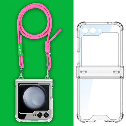 For Samsung Galaxy Z Flip5 GKK Airbag Hinge Full Coverage Phone Case with Crossbody Rope(Pink)