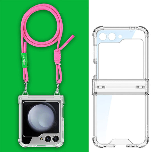 Pour Samsung Galaxy Z Flip5 Coque de téléphone à couverture complète GKK Airbag Hinge avec cordon croisé (rose)