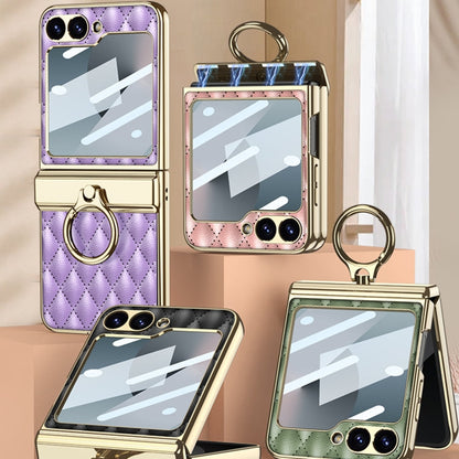 For Samsung Galaxy Z Flip6 / Flip7 FE GKK Rhombus Pattern Integrated Electroplated Leather Phone Case with Ring(Purple)