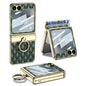For Samsung Galaxy Z Flip6 / Flip7 FE GKK Rhombus Pattern Integrated Electroplated Leather Phone Case with Ring(Dark Green)