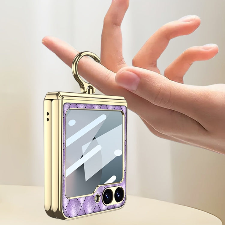 For Samsung Galaxy Z Flip6 / Flip7 FE GKK Rhombus Pattern Integrated Electroplated Leather Phone Case with Ring(Green)