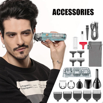 VGR V-102 6 in 1 USB Transparent Digital Display Professional Hair Clipper Set