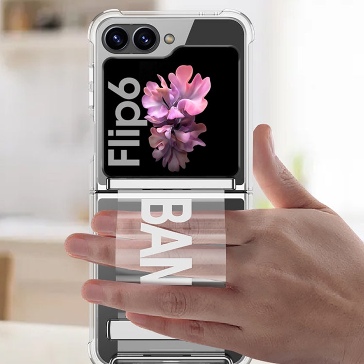 For Samsung Galaxy Z Flip6 GKK Clear Airbag Wristband Holder Phone Case(Transparent Silver)