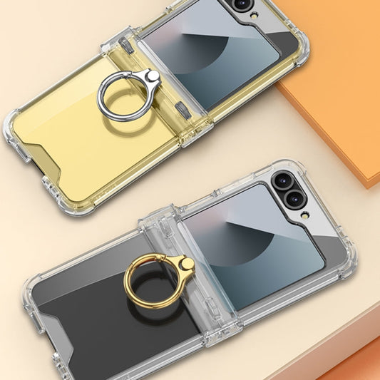For Samsung Galaxy Z Flip6 / Flip7 FE GKK Clear Airbag Hinge Full Coverage Phone Case with Ring / Metal Chain(Silver)