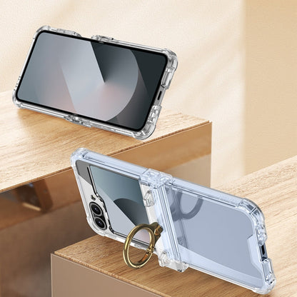 For Samsung Galaxy Z Flip6 / Flip7 FE GKK Clear Airbag Hinge Full Coverage Phone Case with Ring / Metal Chain(Silver)