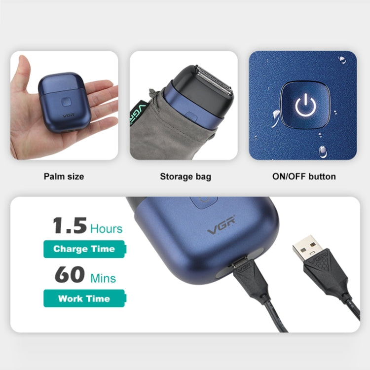 VGR V-340 5W USB Mini Portable Reciprocating Electric Shaver(Blue)