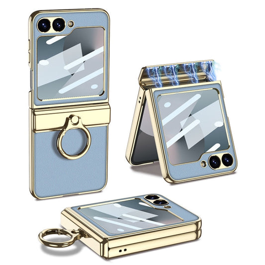 For Samsung Galaxy Z Flip6 / Flip7 FE GKK Integrated Electroplated Litchi Texture Leather Phone Case with Ring(Blue)